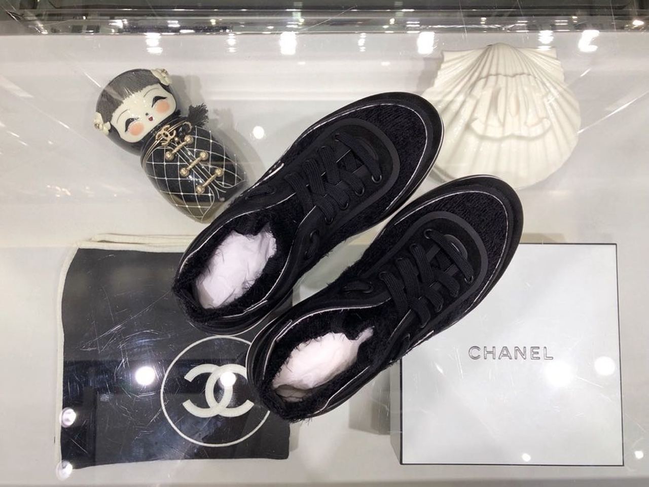 Chanel Knit Sneakers Calfskin Leather Fall/Winter Collection, Black