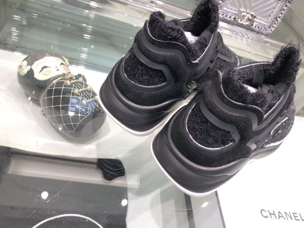 Chanel Knit Sneakers Calfskin Leather Fall/Winter Collection, Black