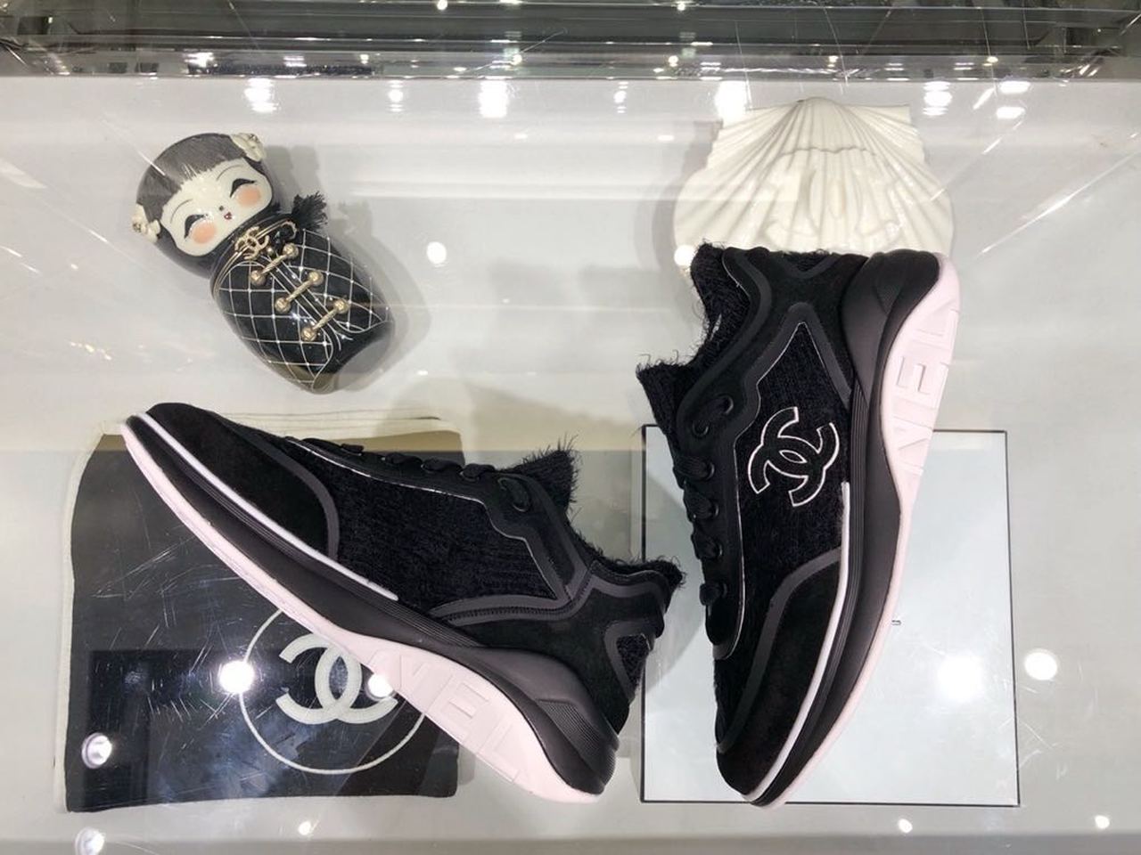 Chanel Knit Sneakers Calfskin Leather Fall/Winter Collection, Black