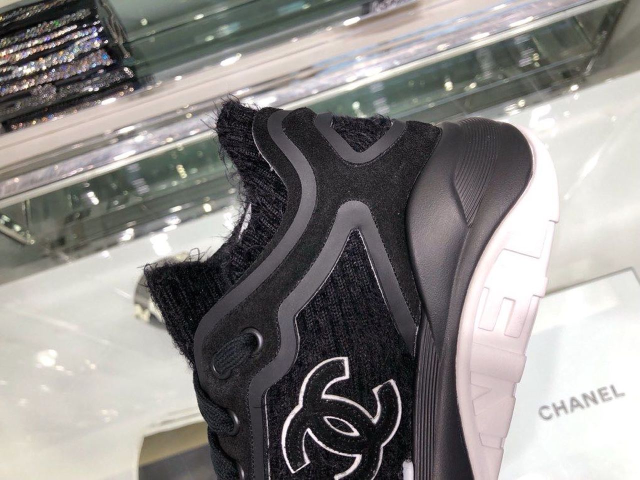 Chanel Knit Sneakers Calfskin Leather Fall/Winter Collection, Black