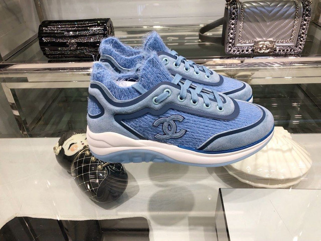 Chanel Knit Sneakers Calfskin Leather Fall/Winter Collection Light Blue