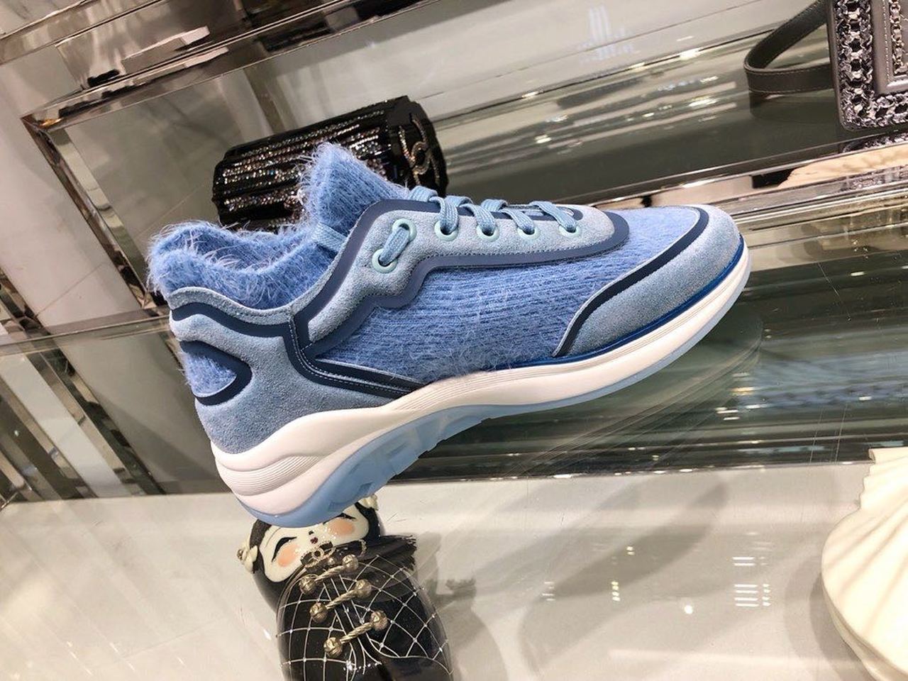 Chanel Knit Sneakers Calfskin Leather Fall/Winter Collection Light Blue