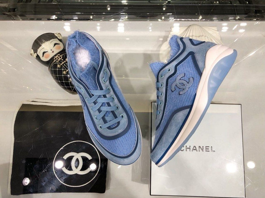 Chanel Knit Sneakers Calfskin Leather Fall/Winter Collection Light Blue