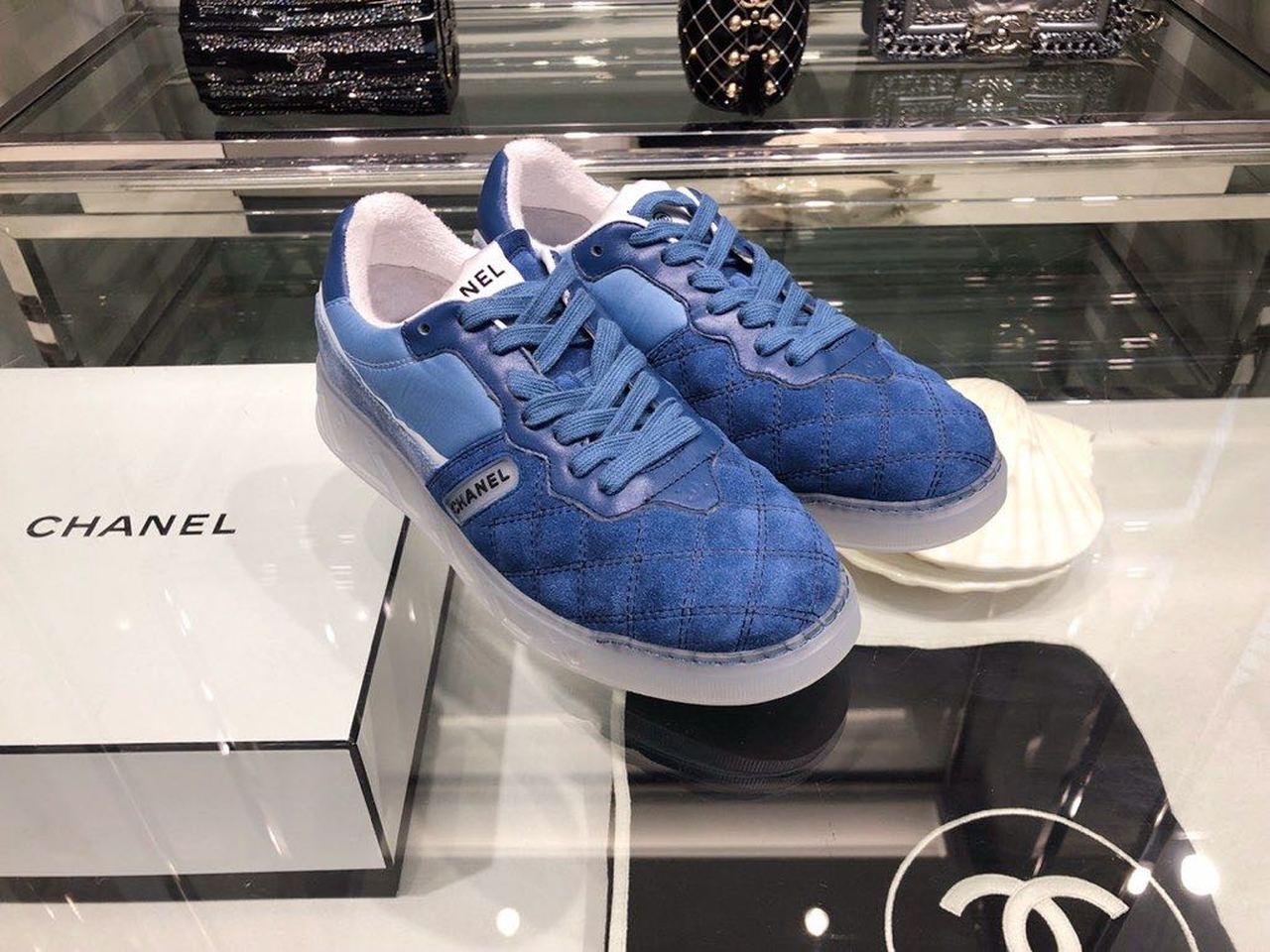 Chanel Suede Trainer Sneakers Calfskin Leather Fall/Winter Collection Blue