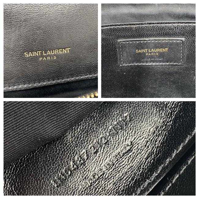 Saint Laurent Ghw Matelasse Chevron Monogram Large College Satchel Black Sheepskin Leather Shoulder Bag