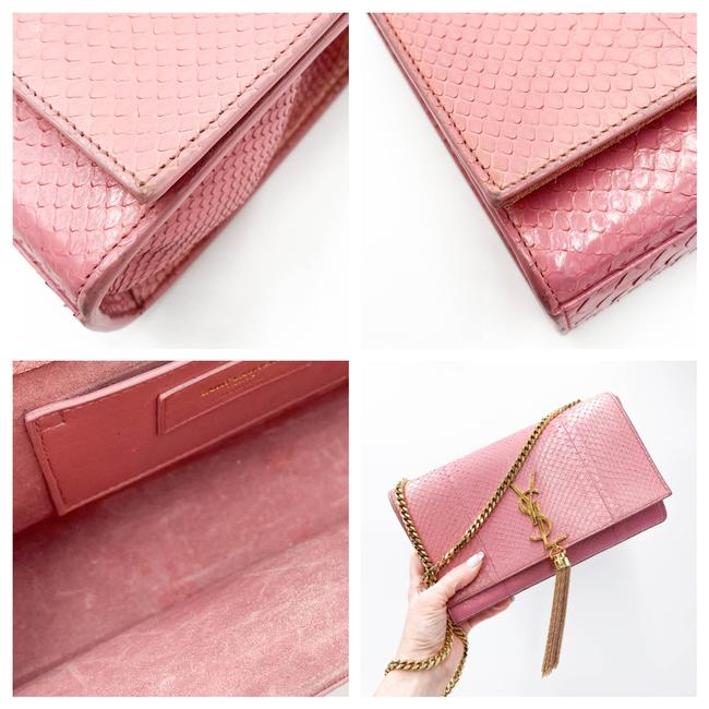 Saint Laurent Monogram Kate Medium Monogram Snakeskin Pink Leather Shoulder Bag