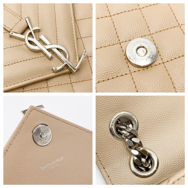 Saint Laurent Monogram Envelope Grain De Poudre Textured Mixed Matelasse Medium Triquilt Beige Leather Shoulder Bag