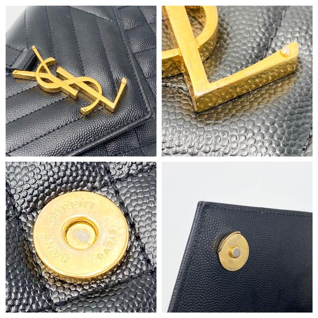 Saint Laurent Monogram Envelope Grain De Poudre Textured Mixed Matelasse Triquilt Small Black Leather Shoulder Bag