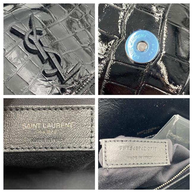 Saint Laurent Niki Medium Crocodile-embossed Black Patent Leather Shoulder Bag