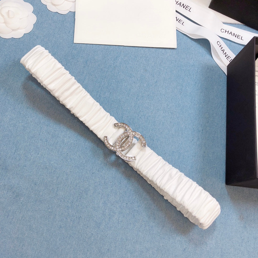 Chanel Belt With Double C Buckle White