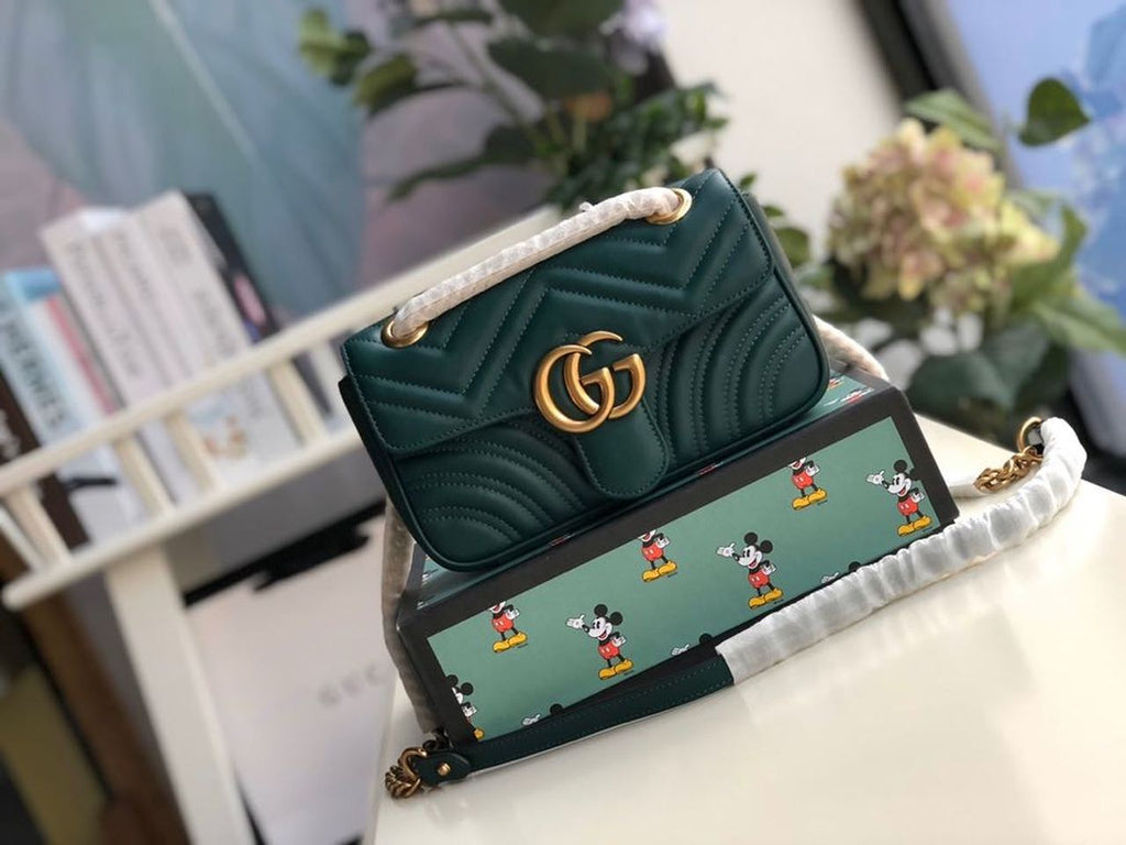 Gucci Marmont Shoulder Bag 23cm 446744 Calfskin Leather Spring/Summer Collection, Green