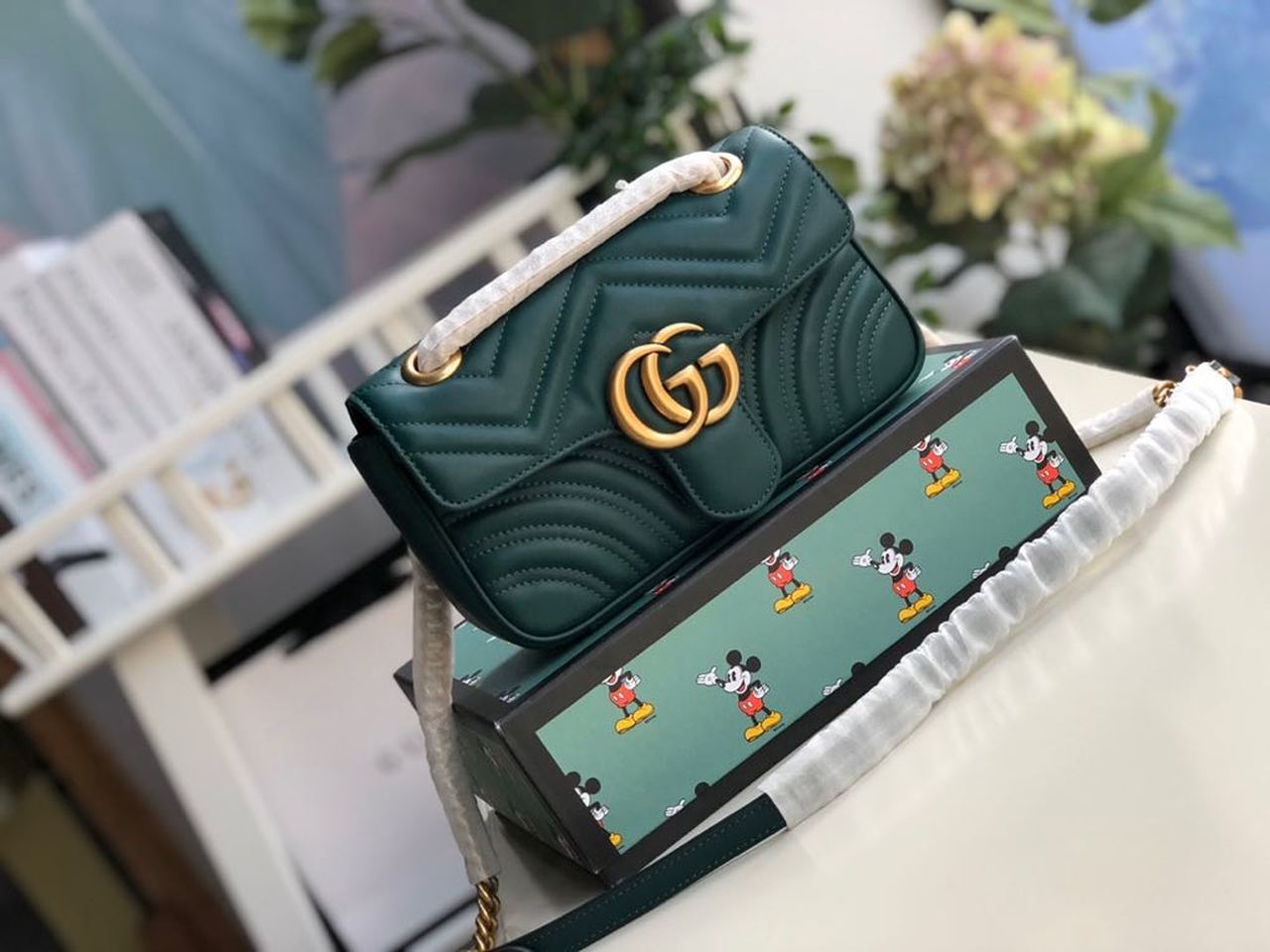 Gucci Marmont Shoulder Bag 23cm 446744 Calfskin Leather Spring/Summer Collection, Green