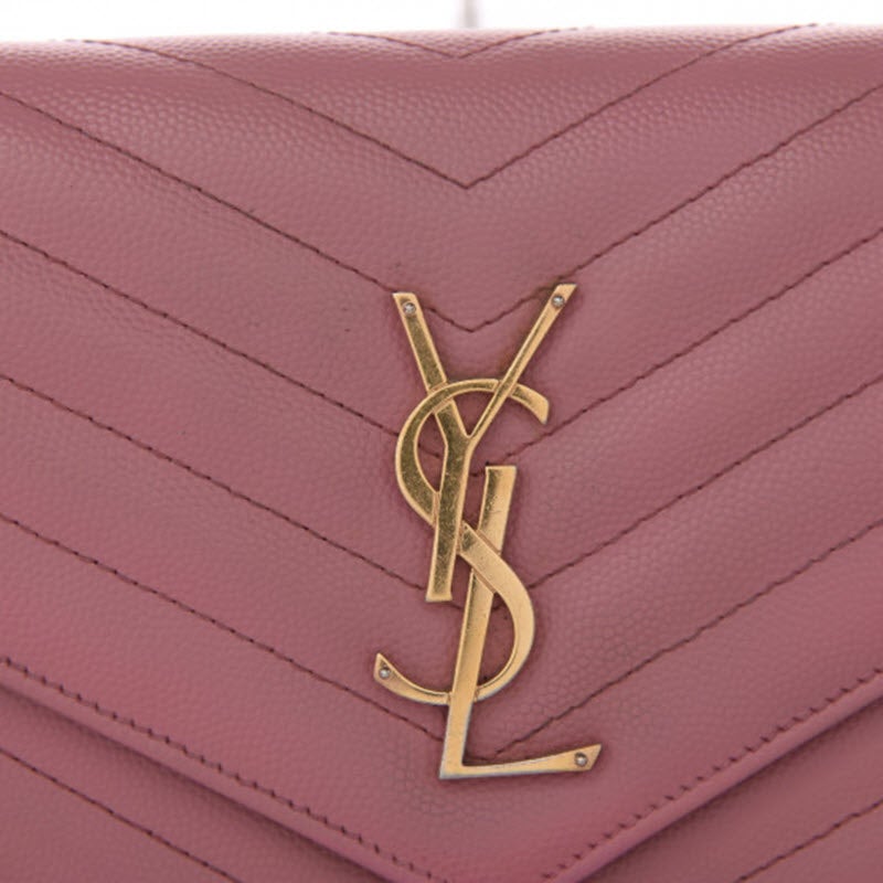 Saint Laurent Grain De Poudre Matelasse Chevron Monogram Woc Blush Fonce Pink Leather Shoulder Bag