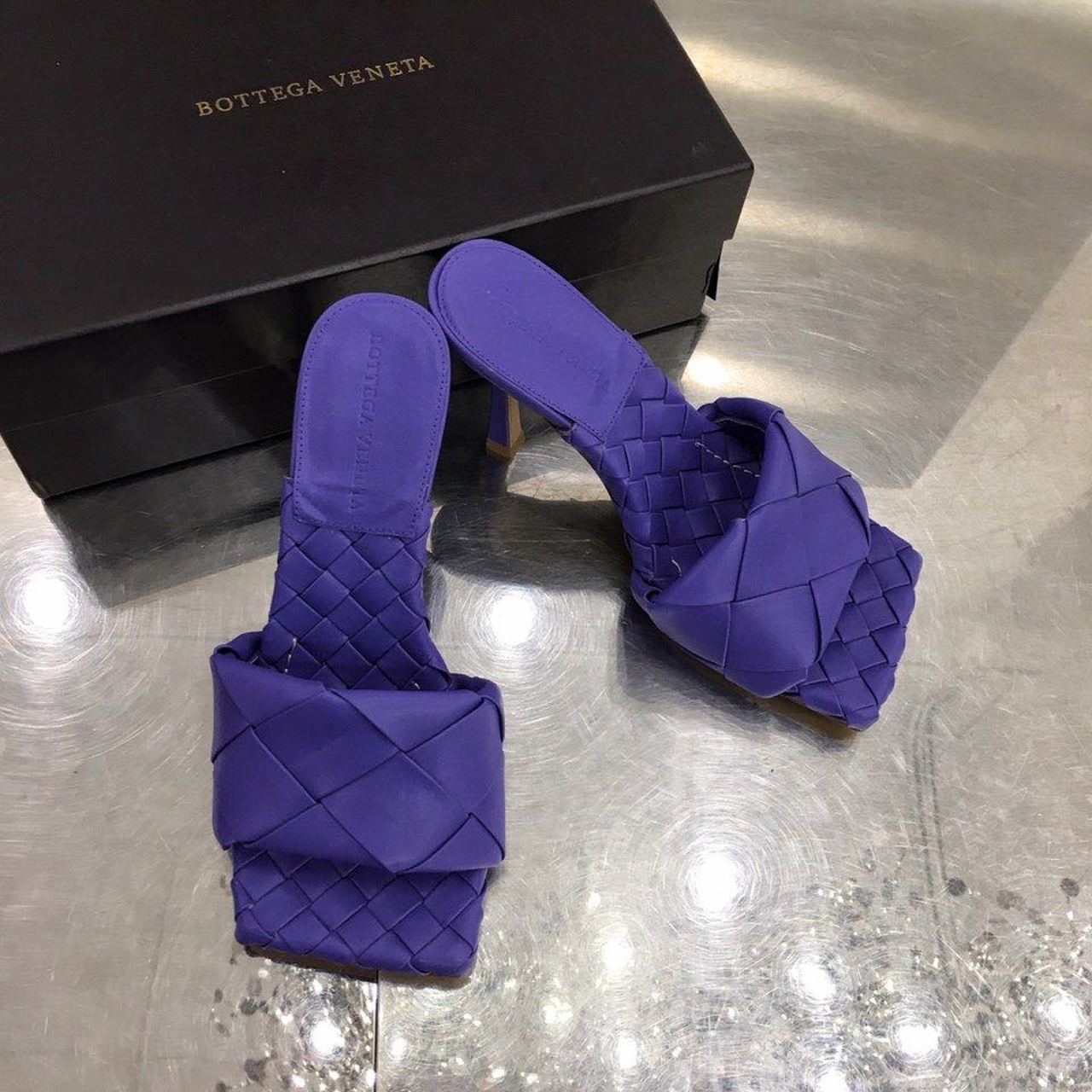 Bottega Veneta Lido Flat Square Toe Heels Lambskin Leather Spring/Summer 2020 Collection, Purple
