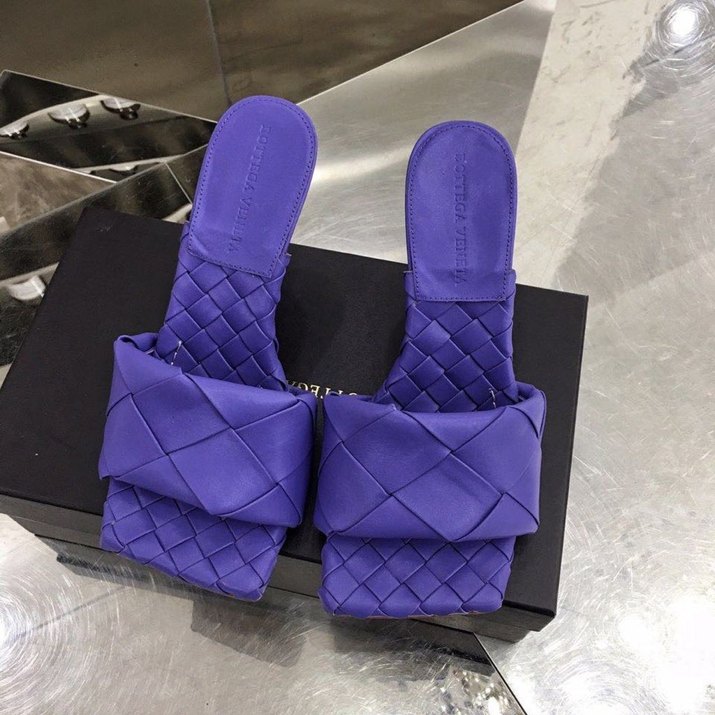 Bottega Veneta Lido Flat Square Toe Heels Lambskin Leather Spring/Summer 2020 Collection, Purple