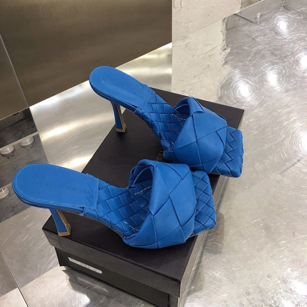 Bottega Veneta Lido Flat Square Toe Heels Lambskin Leather Spring/Summer 2020 Collection, Dark Blue