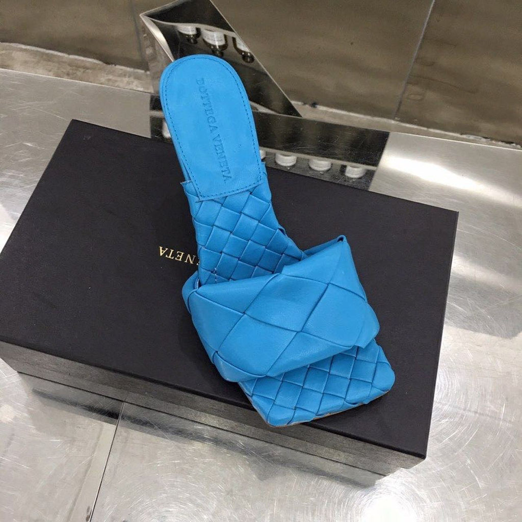 Bottega Veneta Lido Flat Square Toe Heels Lambskin Leather Spring/Summer Collection, Blue