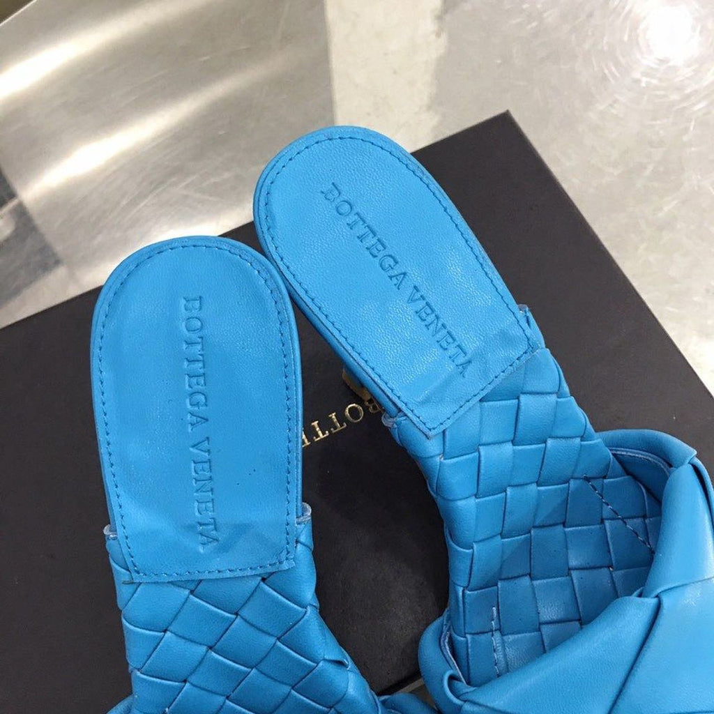Bottega Veneta Lido Flat Square Toe Heels Lambskin Leather Spring/Summer Collection, Blue