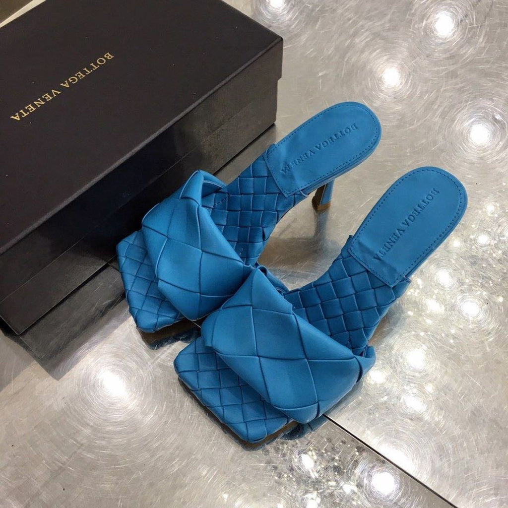 Bottega Veneta Lido Flat Square Toe Heels Lambskin Leather Spring/Summer Collection, Blue