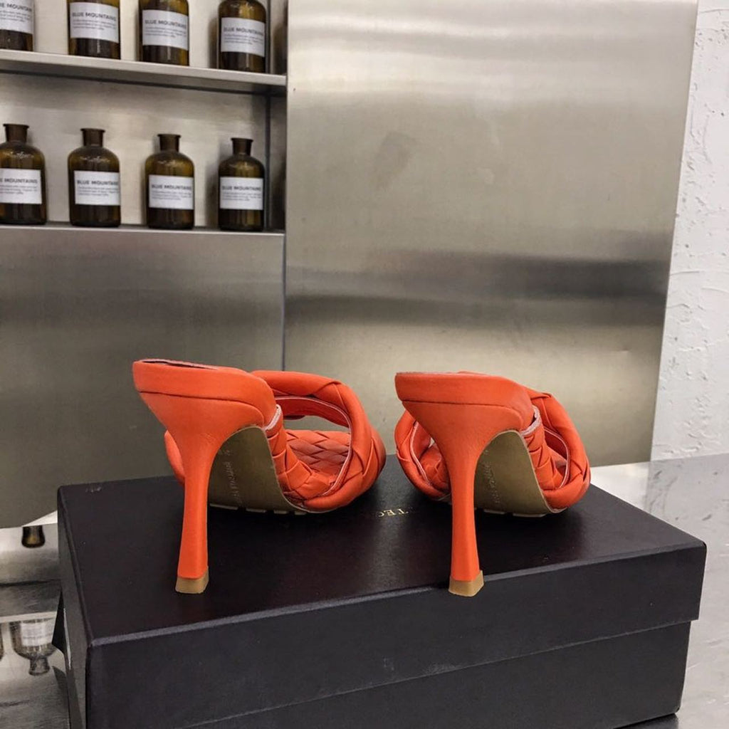 Bottega Veneta Lido Flat Square Toe Heels Lambskin Leather Spring/Summer 2020 Collection, Orange