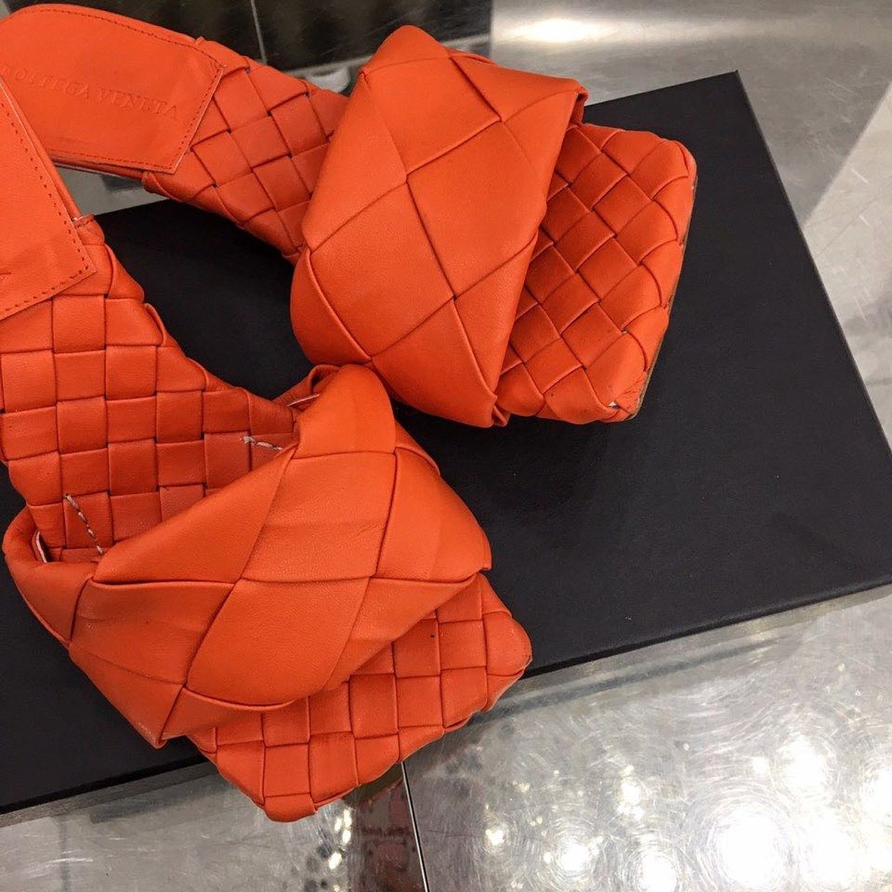 Bottega Veneta Lido Flat Square Toe Heels Lambskin Leather Spring/Summer 2020 Collection, Orange