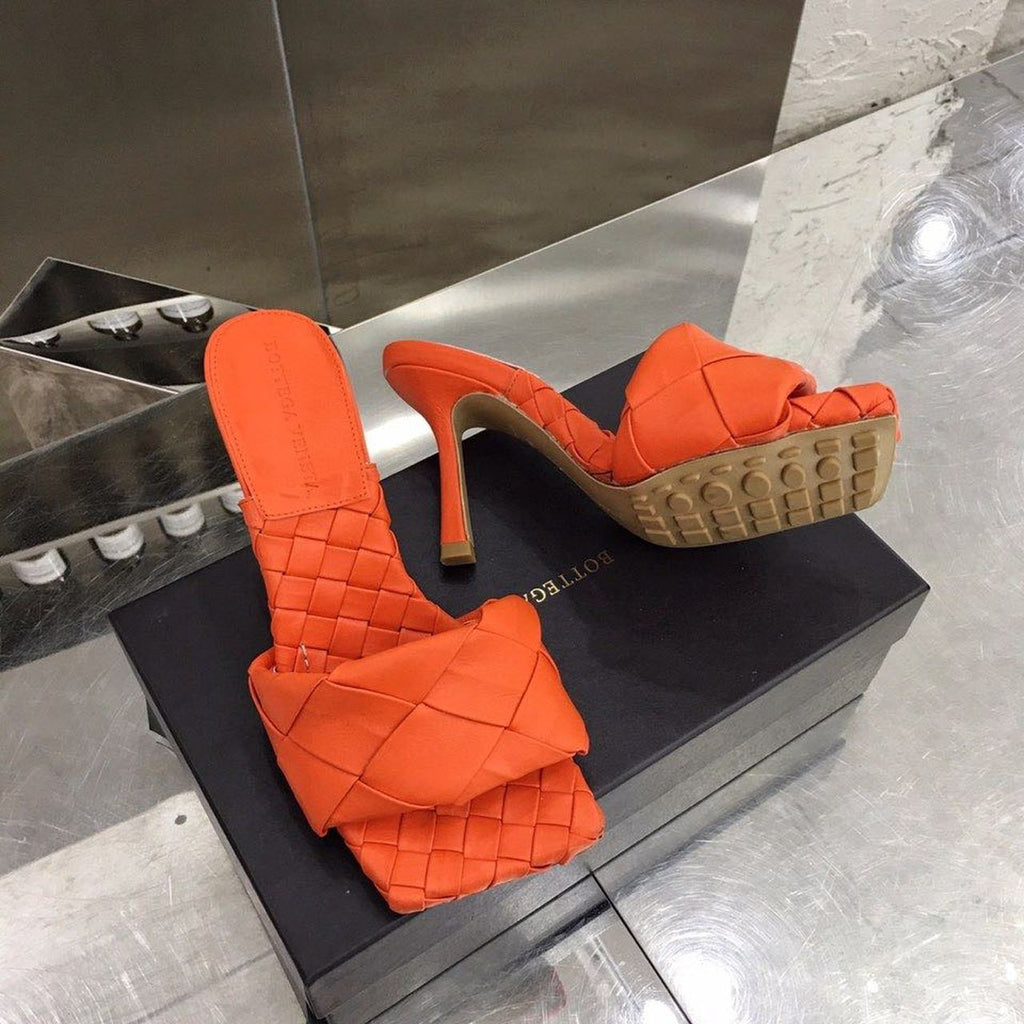 Bottega Veneta Lido Flat Square Toe Heels Lambskin Leather Spring/Summer 2020 Collection, Orange
