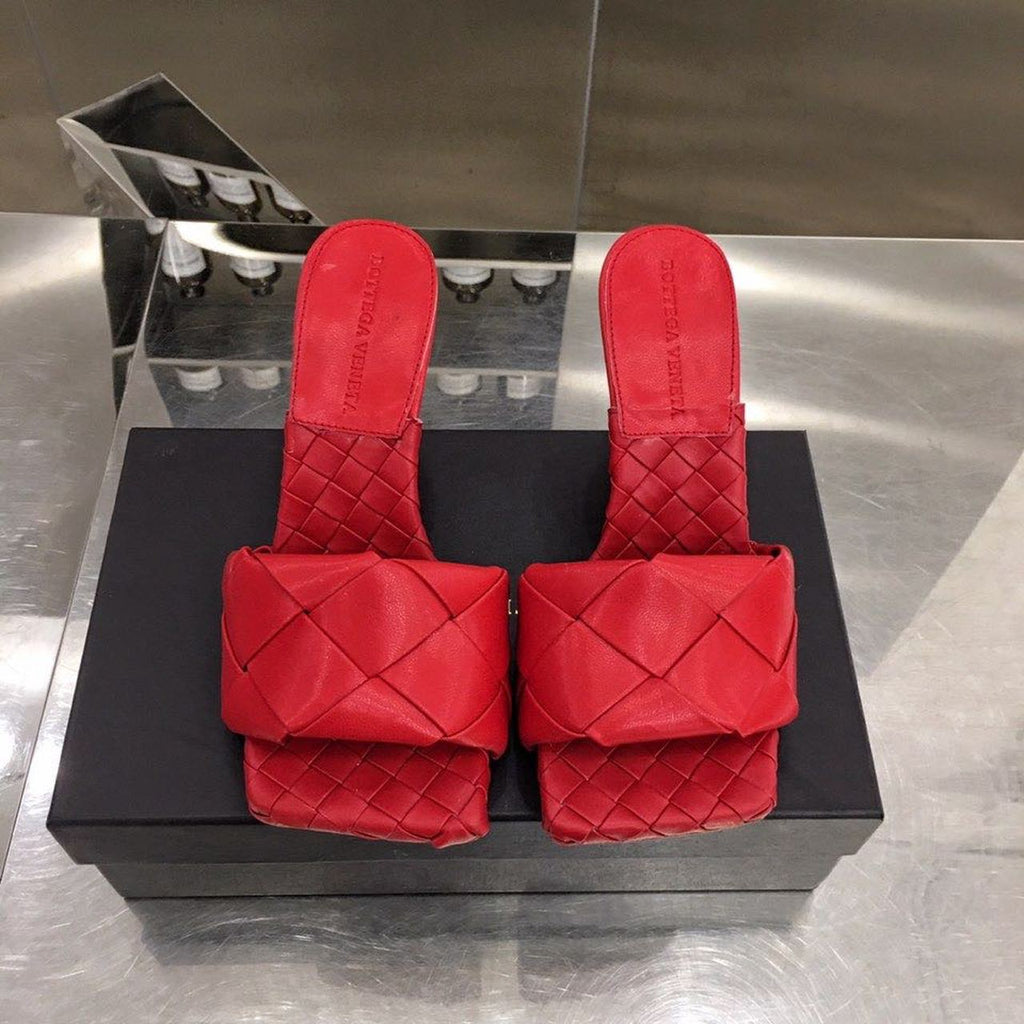 Bottega Veneta Lido Flat Square Toe Heels Lambskin Leather Spring/Summer 2020 Collection, Red