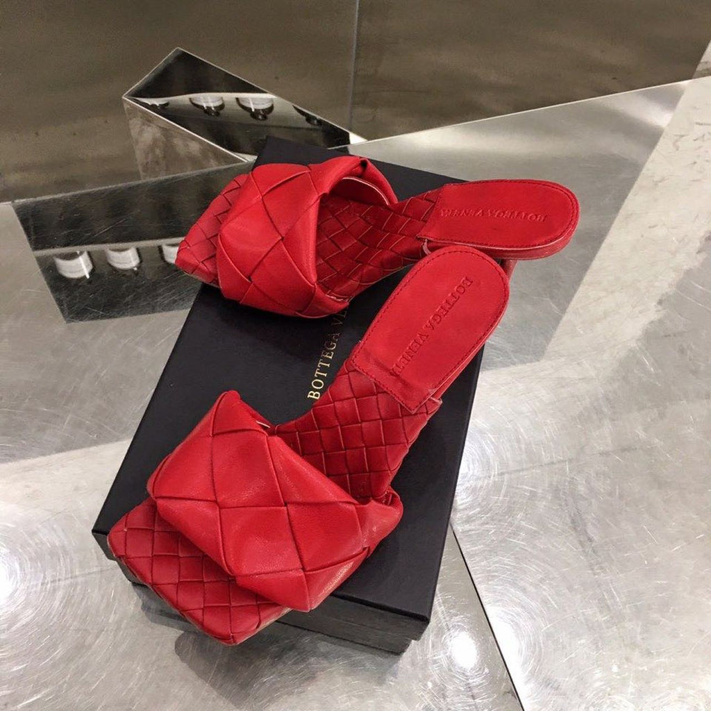 Bottega Veneta Lido Flat Square Toe Heels Lambskin Leather Spring/Summer 2020 Collection, Red