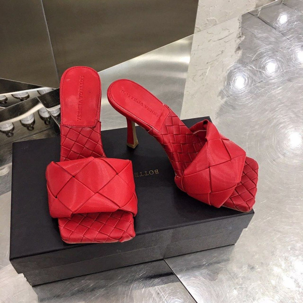 Bottega Veneta Lido Flat Square Toe Heels Lambskin Leather Spring/Summer 2020 Collection, Red