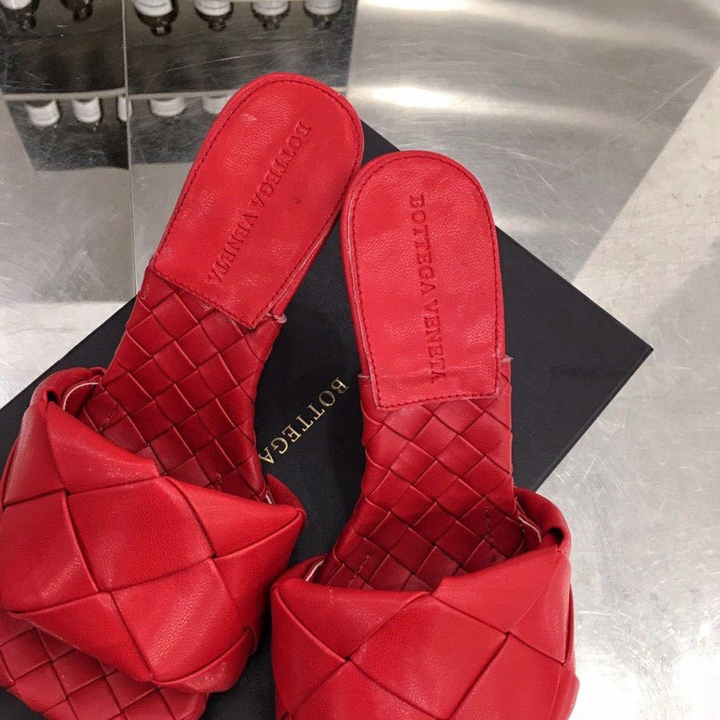 Bottega Veneta Lido Flat Square Toe Heels Lambskin Leather Spring/Summer 2020 Collection, Red
