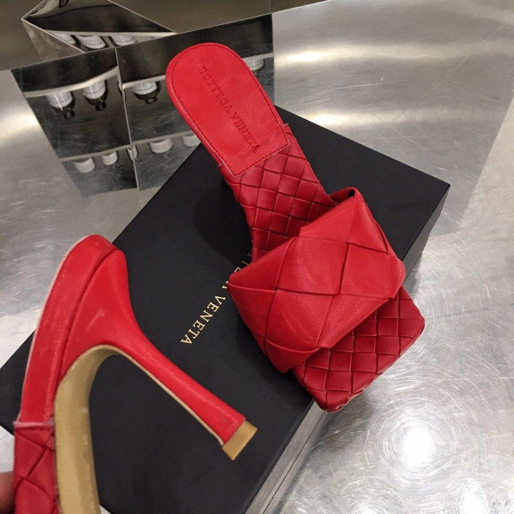 Bottega Veneta Lido Flat Square Toe Heels Lambskin Leather Spring/Summer 2020 Collection, Red