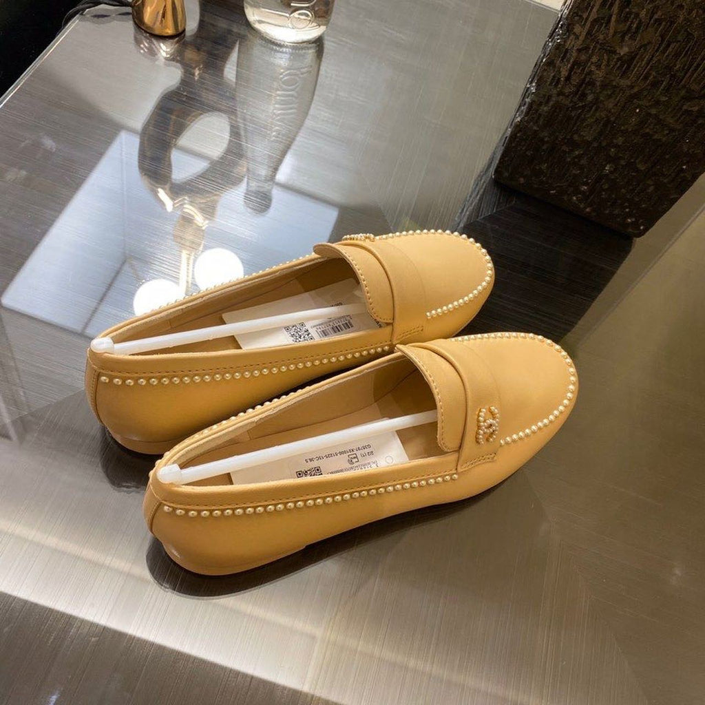 Chanel Pearl Embroidered Flats Sandals Lambskin Leather Spring/Summer Collection Tan