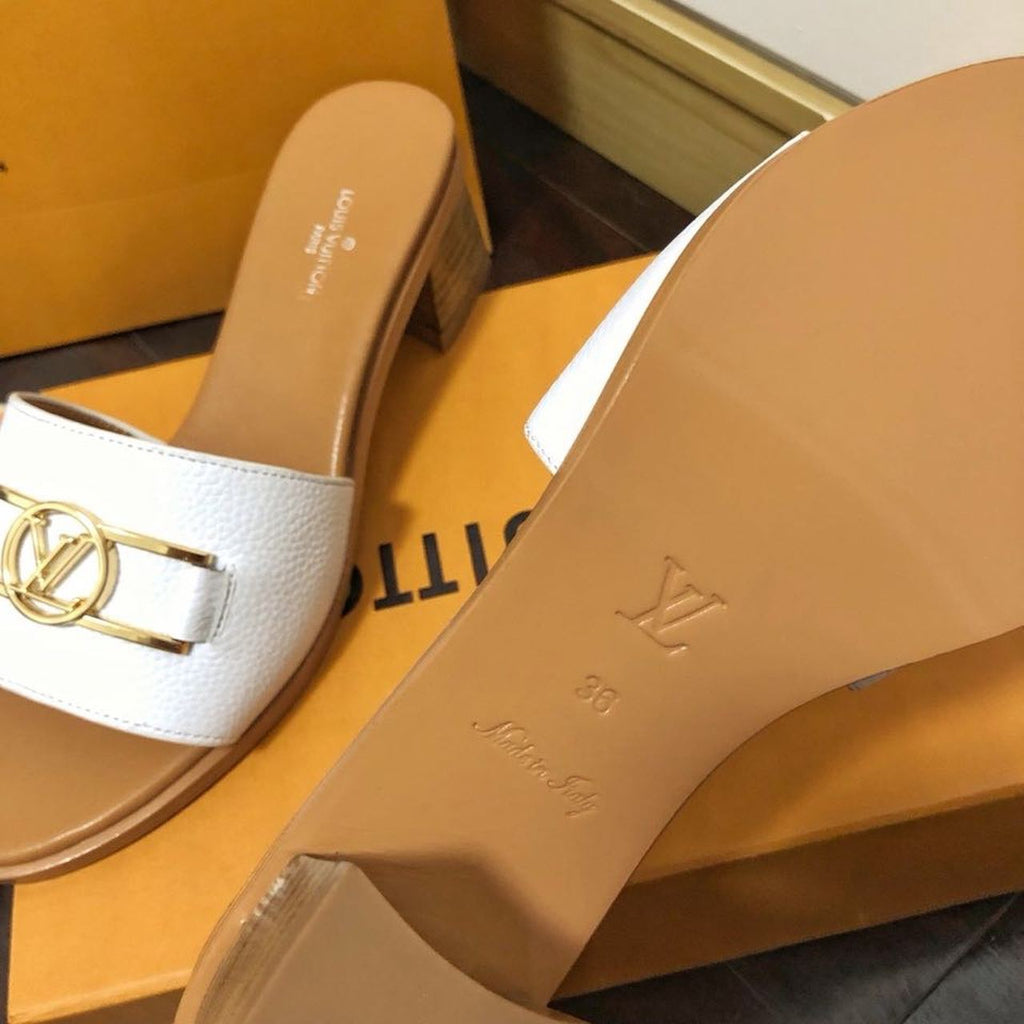 Louis Vuitton Lock It Flat Mules Calfskin Leather Spring/Summer Collection 1A64MN White