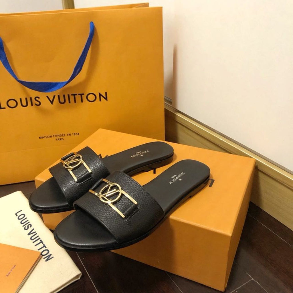 Louis Vuitton Lock It Flat Sandals Calfskin Leather Spring/Summer Collection 1A64MN Black