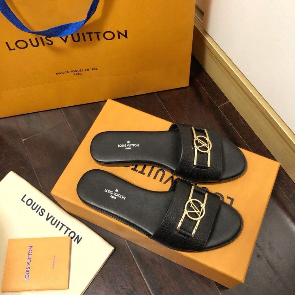 Louis Vuitton Lock It Flat Sandals Calfskin Leather Spring/Summer Collection 1A64MN Black