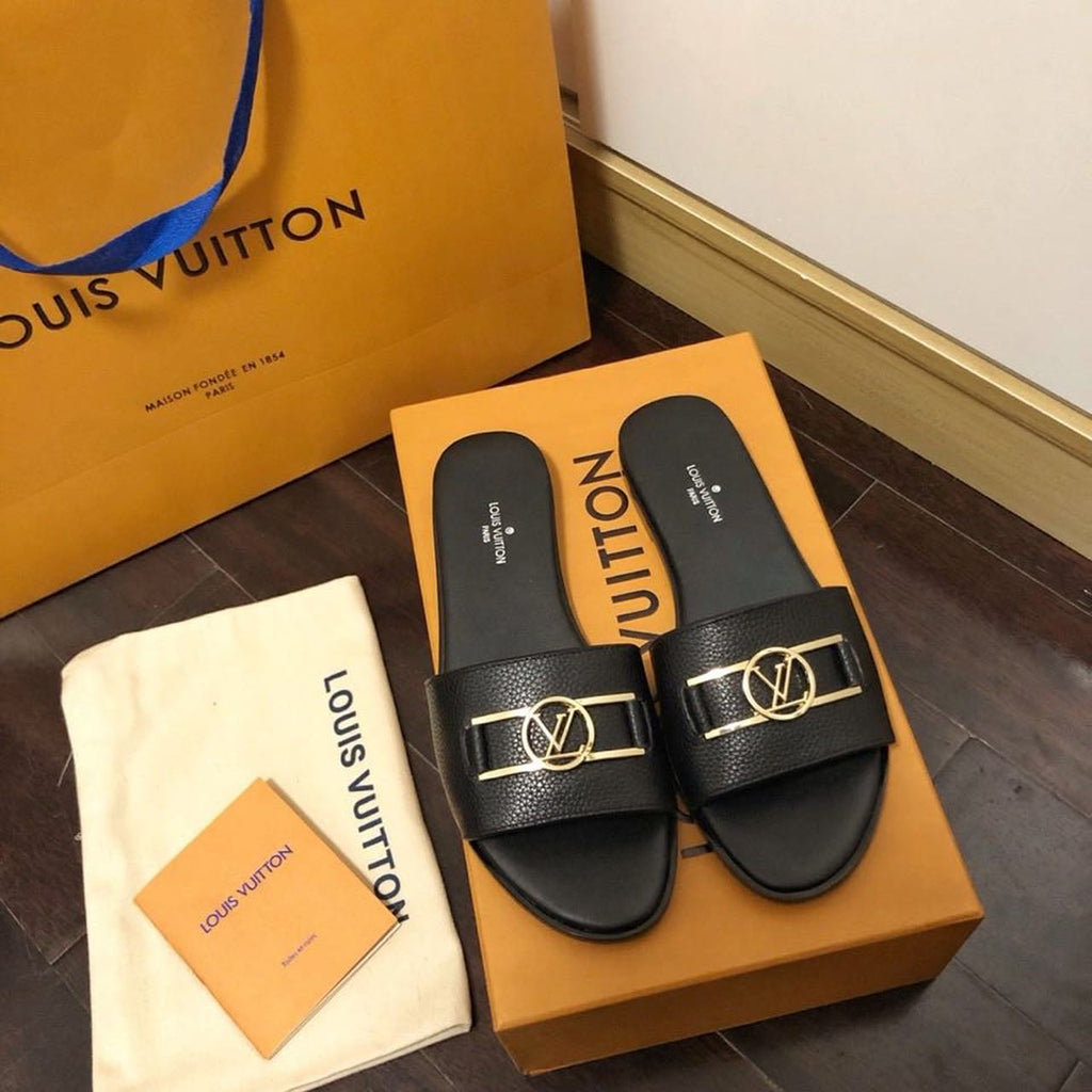 Louis Vuitton Lock It Flat Sandals Calfskin Leather Spring/Summer Collection 1A64MN Black