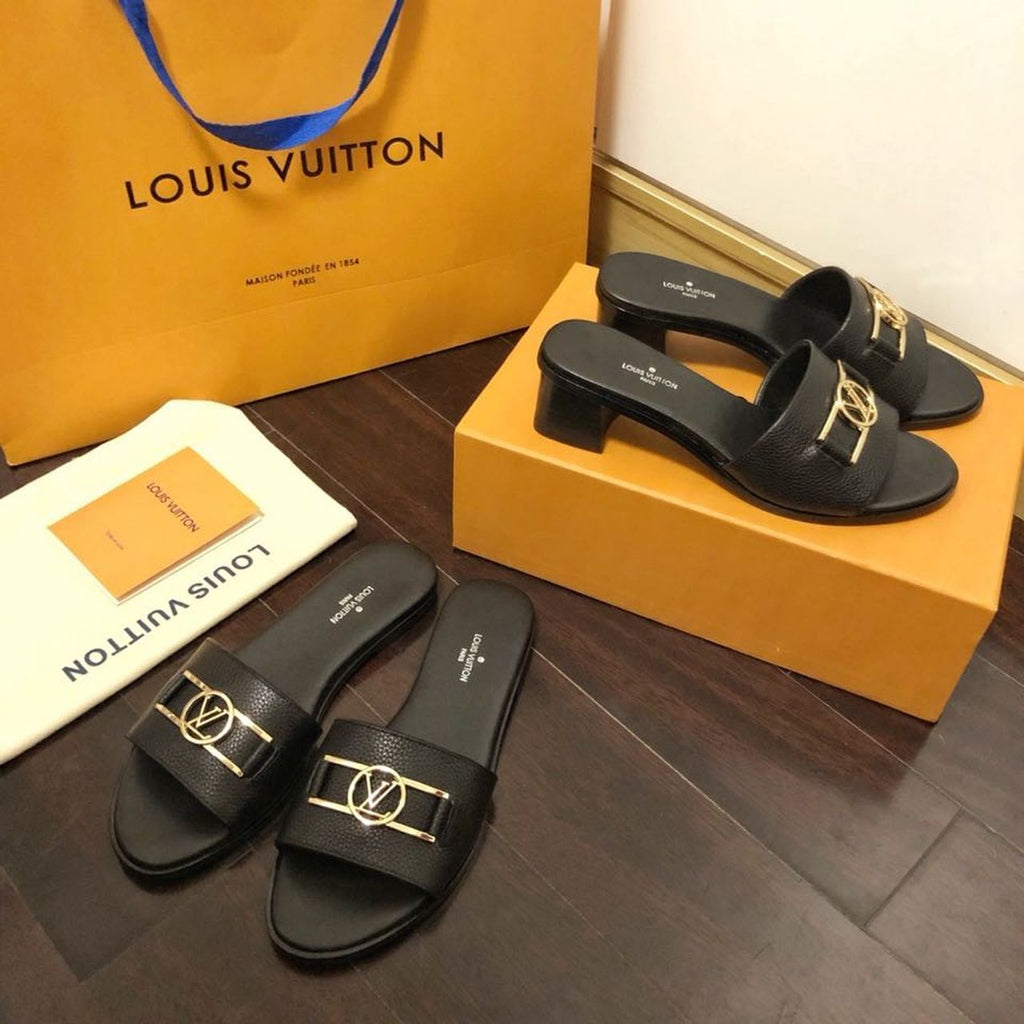 Louis Vuitton Lock It Flat Sandals Calfskin Leather Spring/Summer Collection 1A64MN Black