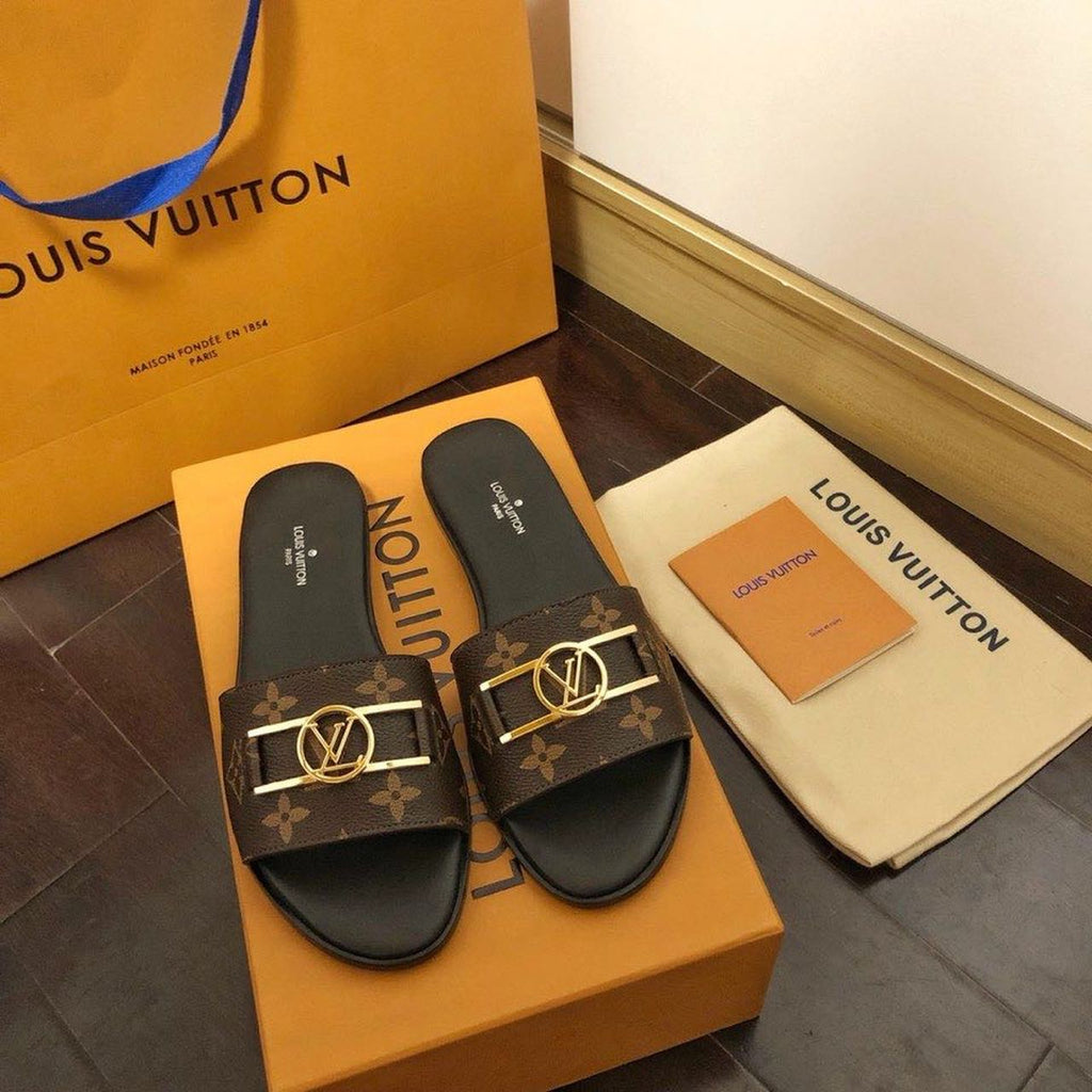 Louis Vuitton Lock It Flat Sandals Monogram Canvas Calfskin Leather Spring/Summer 2020 Collection 1A64MN Brown