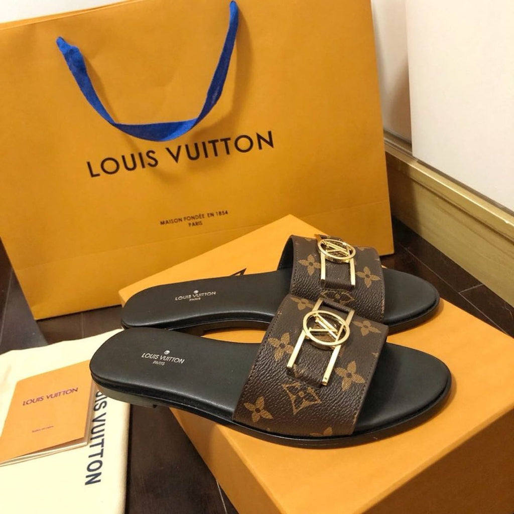 Louis Vuitton Lock It Flat Sandals Monogram Canvas Calfskin Leather Spring/Summer 2020 Collection 1A64MN Brown