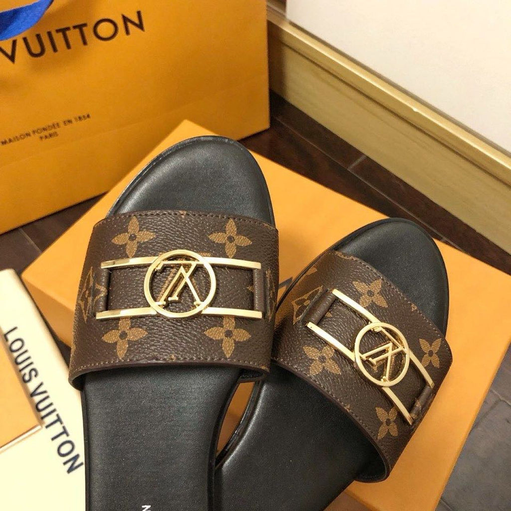 Louis Vuitton Lock It Flat Sandals Monogram Canvas Calfskin Leather Spring/Summer 2020 Collection 1A64MN Brown