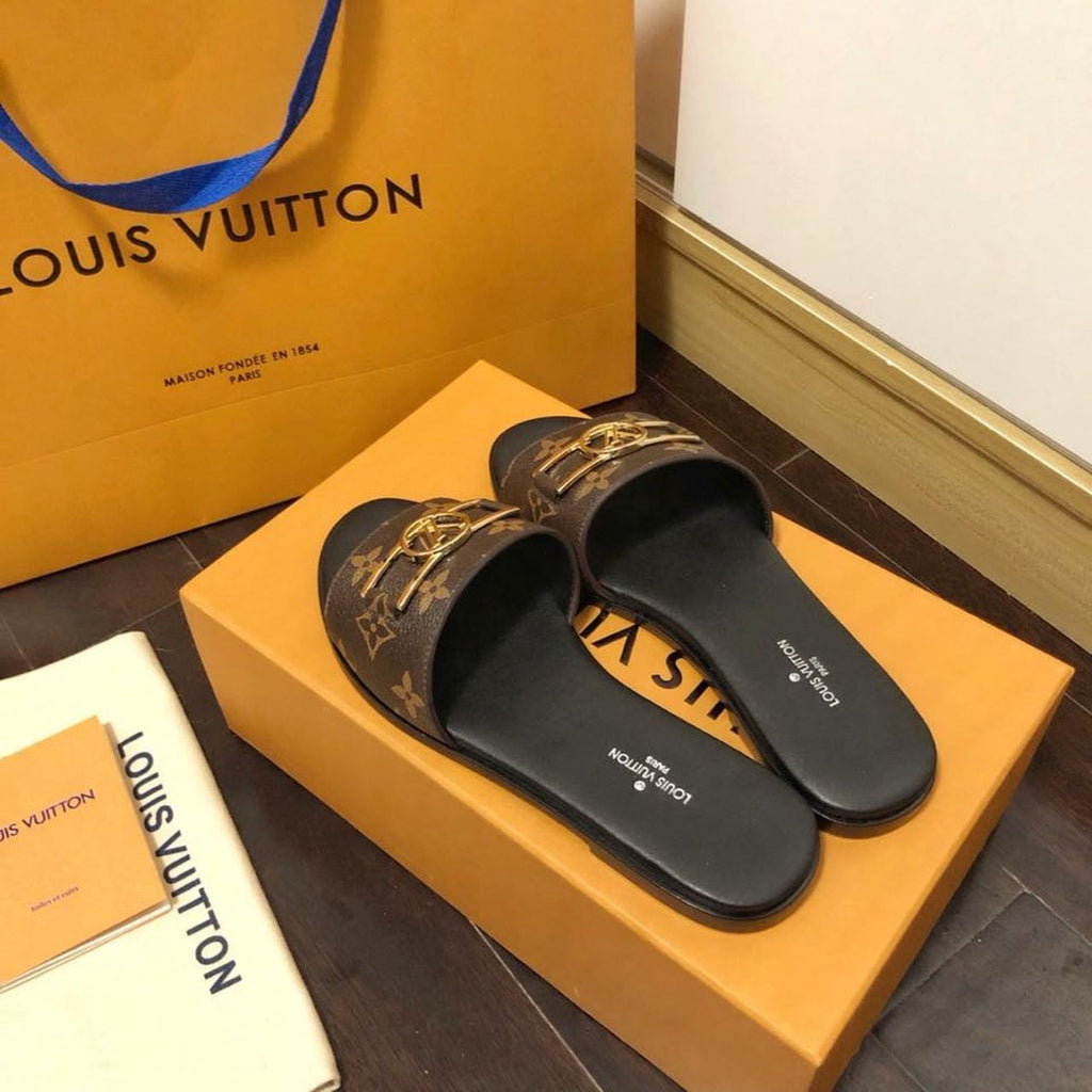 Louis Vuitton Lock It Flat Sandals Monogram Canvas Calfskin Leather Spring/Summer 2020 Collection 1A64MN Brown