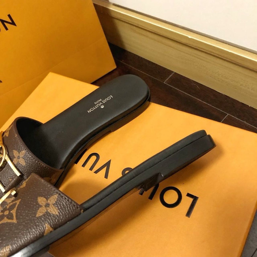 Louis Vuitton Lock It Flat Sandals Monogram Canvas Calfskin Leather Spring/Summer 2020 Collection 1A64MN Brown