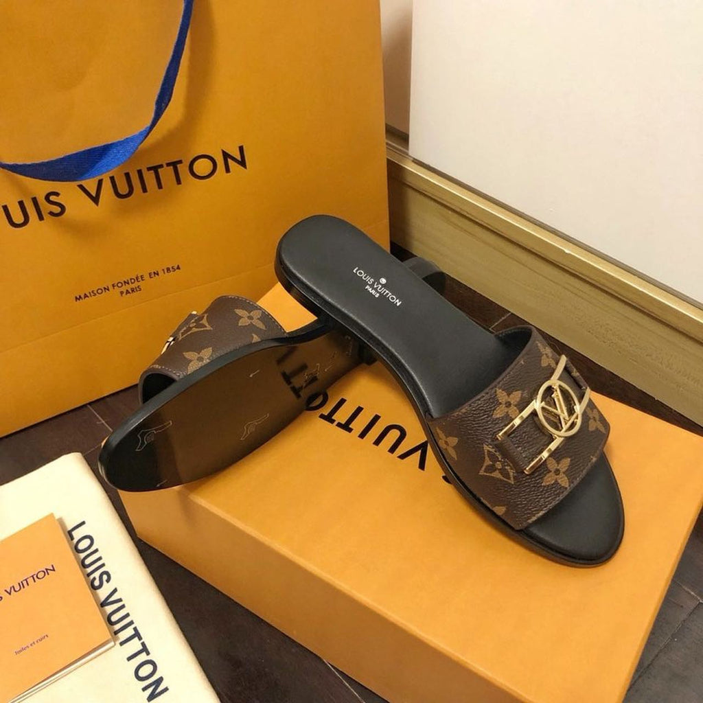 Louis Vuitton Lock It Flat Sandals Monogram Canvas Calfskin Leather Spring/Summer 2020 Collection 1A64MN Brown