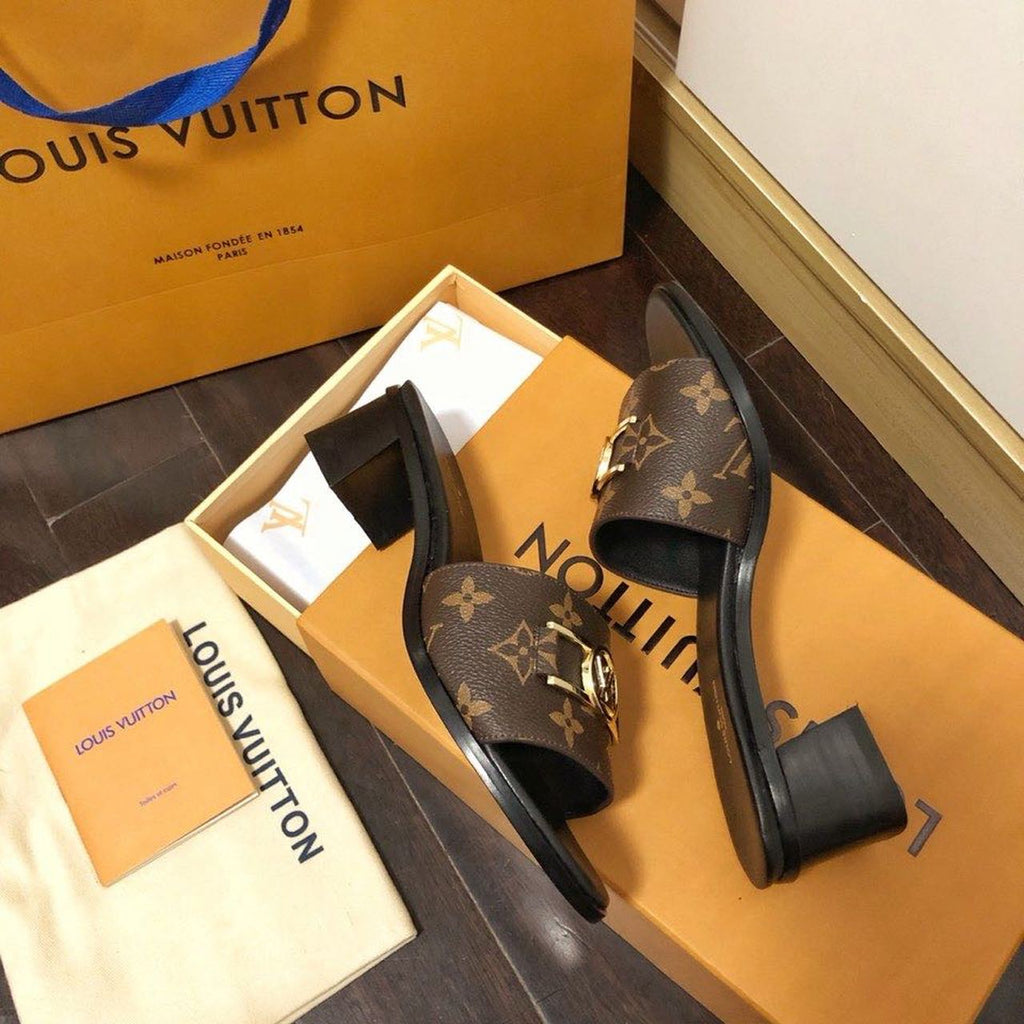 Louis Vuitton Lock It Flat Mules Monogram Canvas Calfskin Leather Spring/Summer 2020 Collection 1A64MN Brown