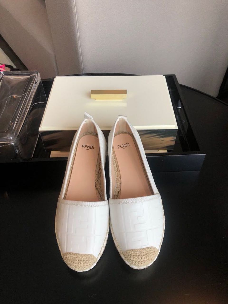 Fendi FF Logo Espadrilles Calfskin Leather Spring/Summer Collection White