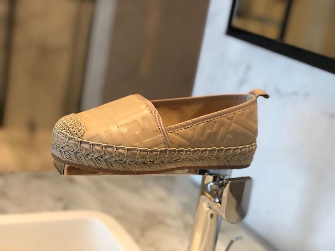 Fendi FF Logo Espadrilles Calfskin Leather Spring/Summer 2020 Collection, Beige