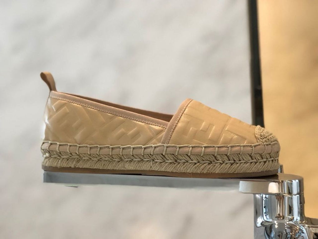 Fendi FF Logo Espadrilles Calfskin Leather Spring/Summer 2020 Collection, Beige