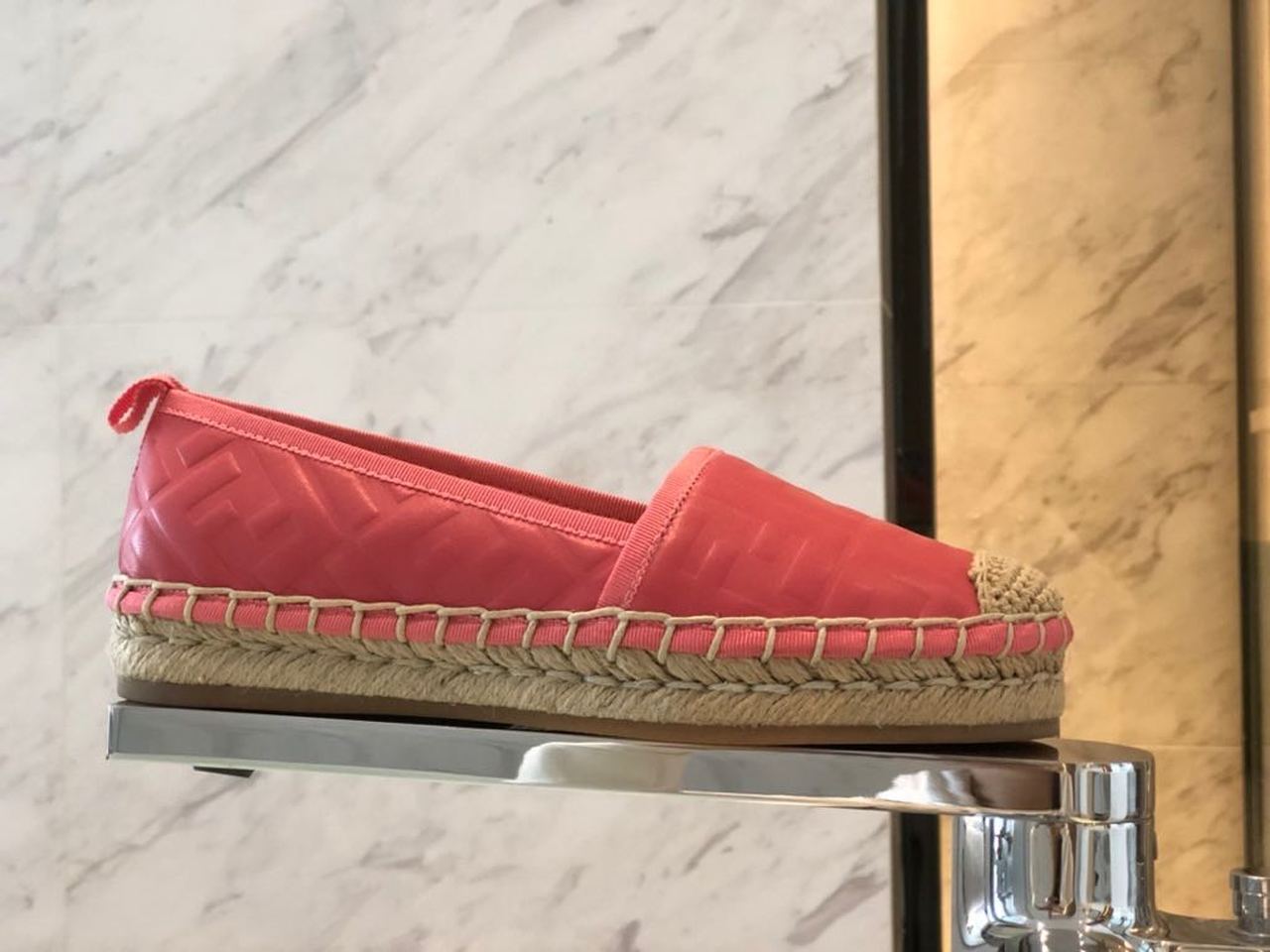 Fendi FF Logo Espadrilles Calfskin Leather Spring/Summer 2020 Collection, Hot Pink