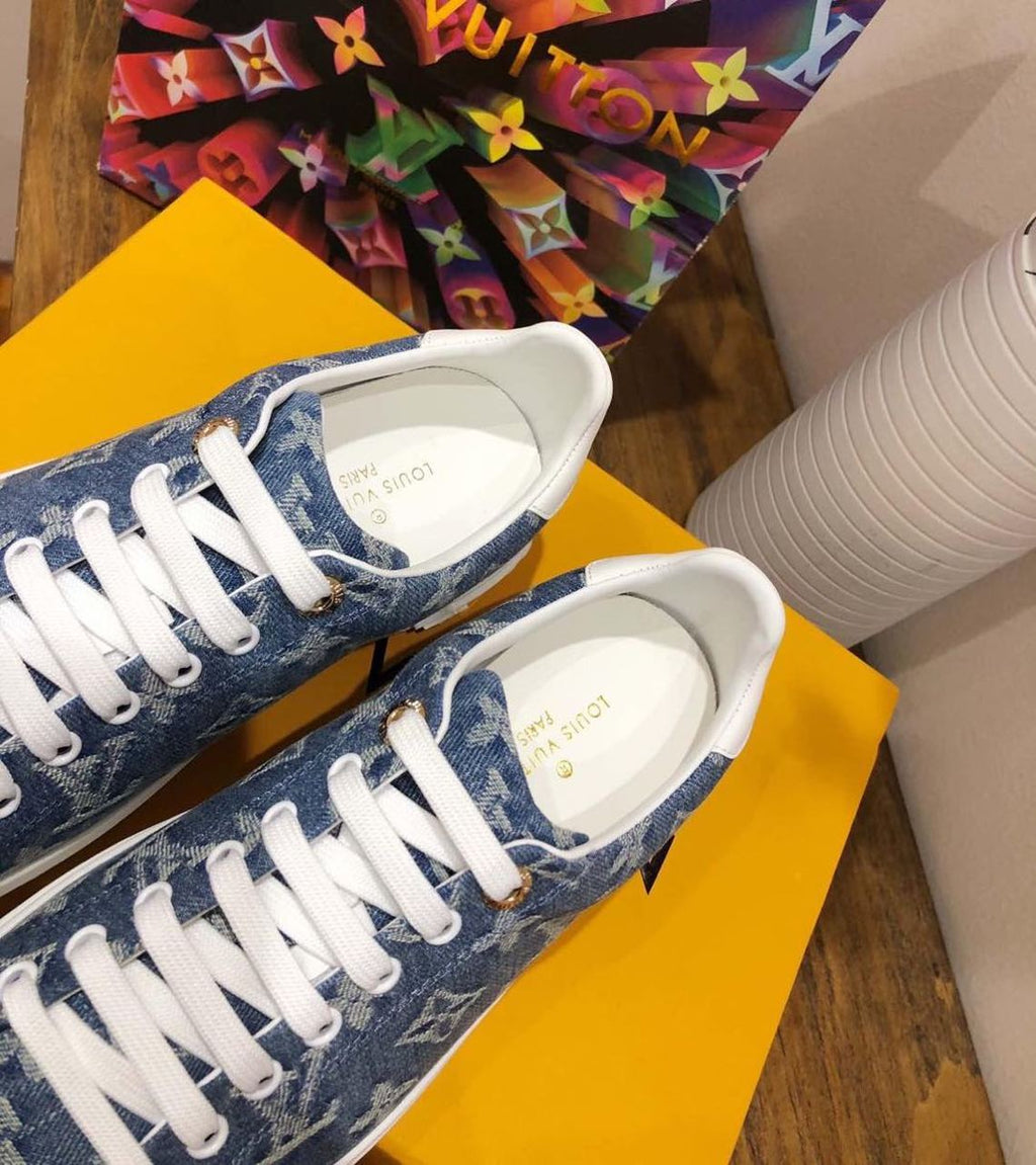 Louis Vuitton Time Out Low Top Sneakers Calfskin Leather Spring/Summer 2020 Collection 1A4XYE Denim Blue