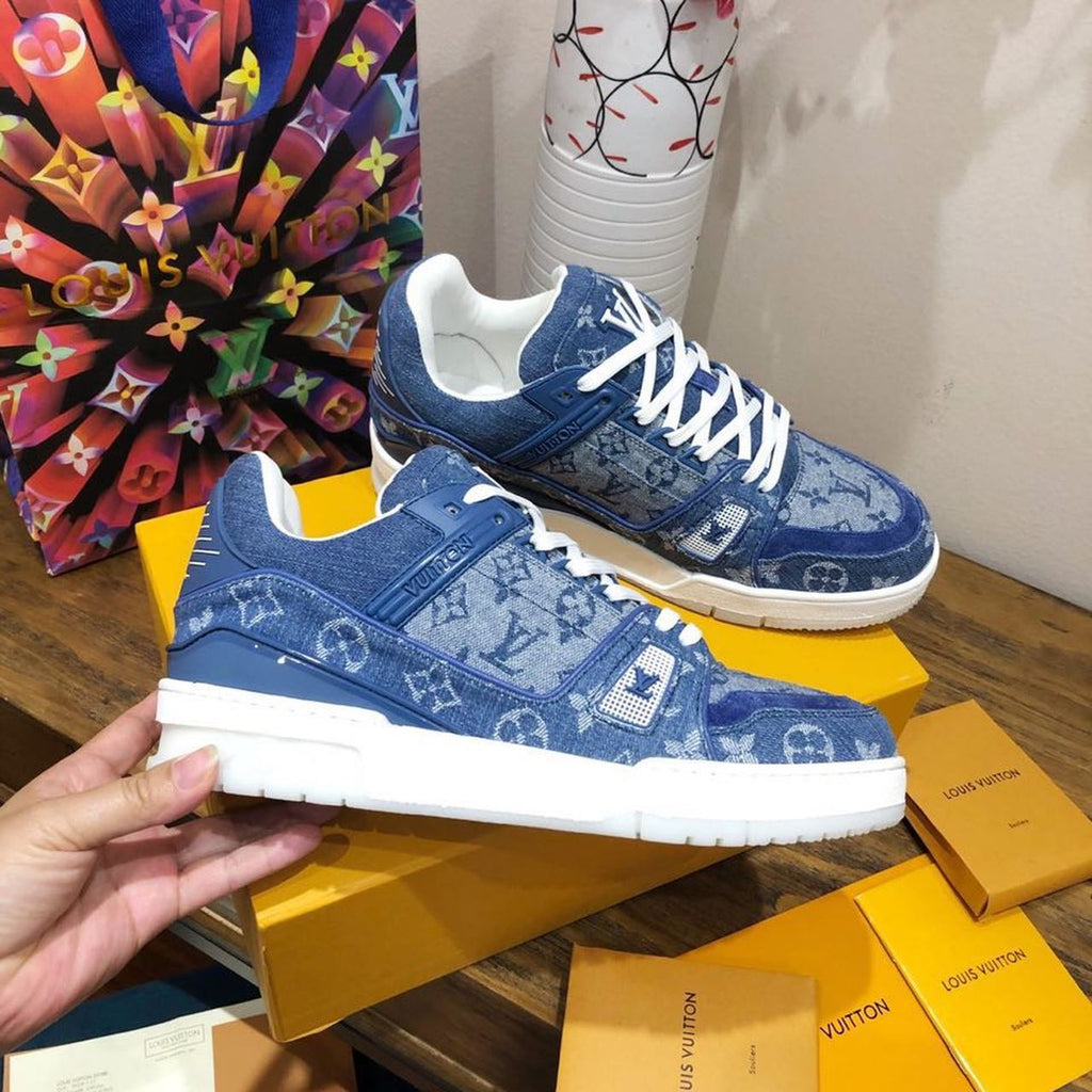 Louis Vuitton Trainer Sneakers Calfskin Leather Spring/Summer Collection Denim Blue